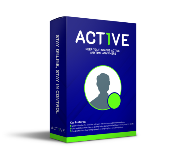 Box image of Act1ve software, a productivity tool that automates status activity for Teams, Zoom, and other messaging apps without admin access or physical devices